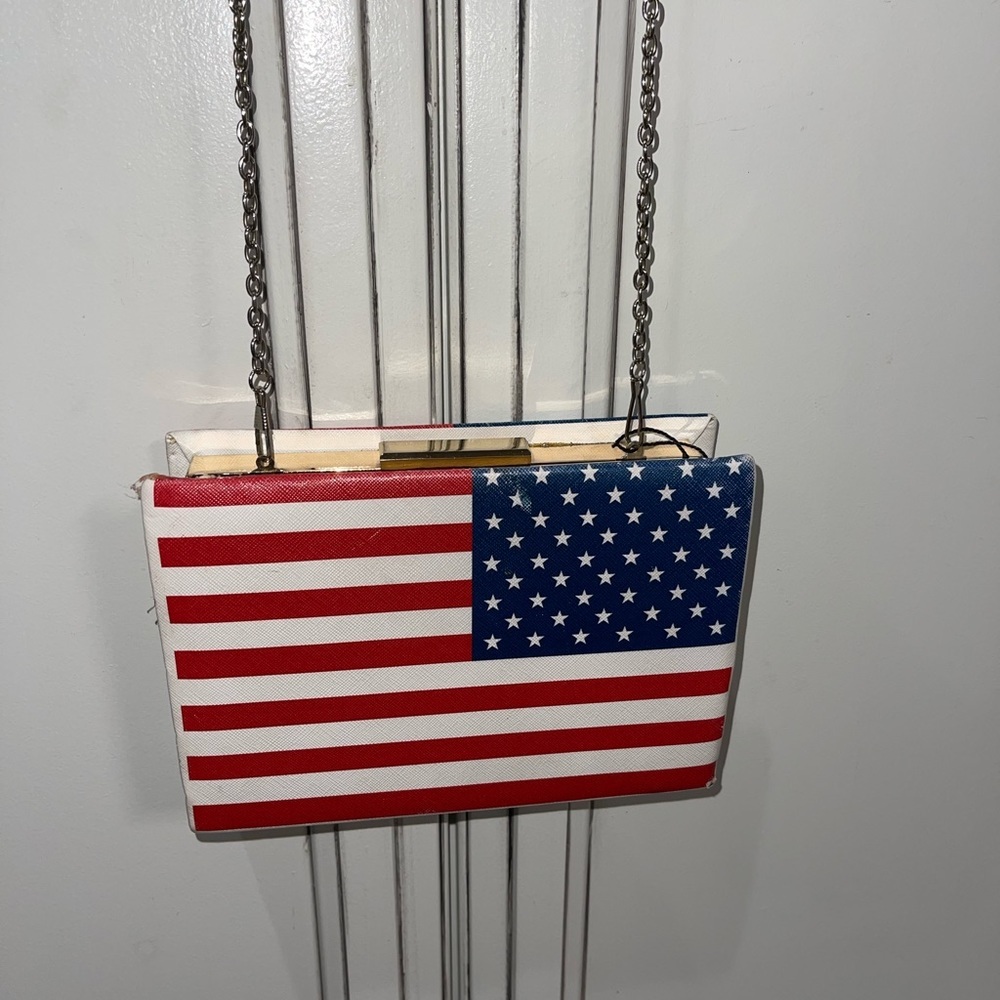 Vintage American Flag clutch chain purse bag hard shell - Picture 3 of 8